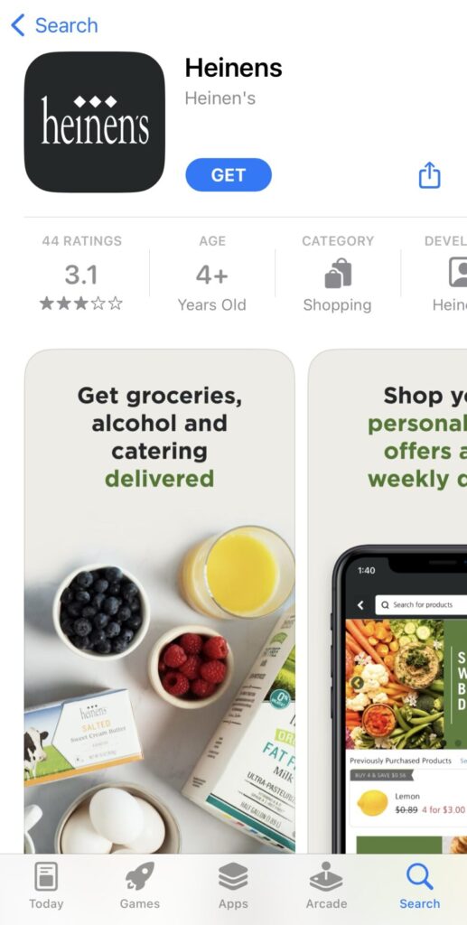 スマートフォンのApp StoreまたはGoogle Playで「Heinen’s App」を検索し、インストールします。
